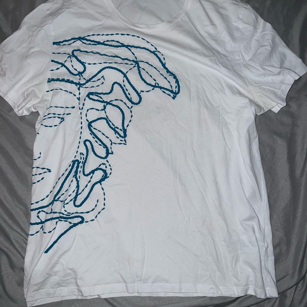 Xxl Versace half Medusa head teal stitching on a white T-shirt Authentic